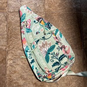 Vera Bradley Lighten Up Sling Backpack “Mint Flowers”